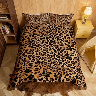 Homemissing Kinder schwarz braun Leopard Bettwäsche Set 135x200cm Tierdruck Betten für Jungen Mädchen Teens Gepard Bettwäsche-Set leichte Safari Schlafzimmer Dekor