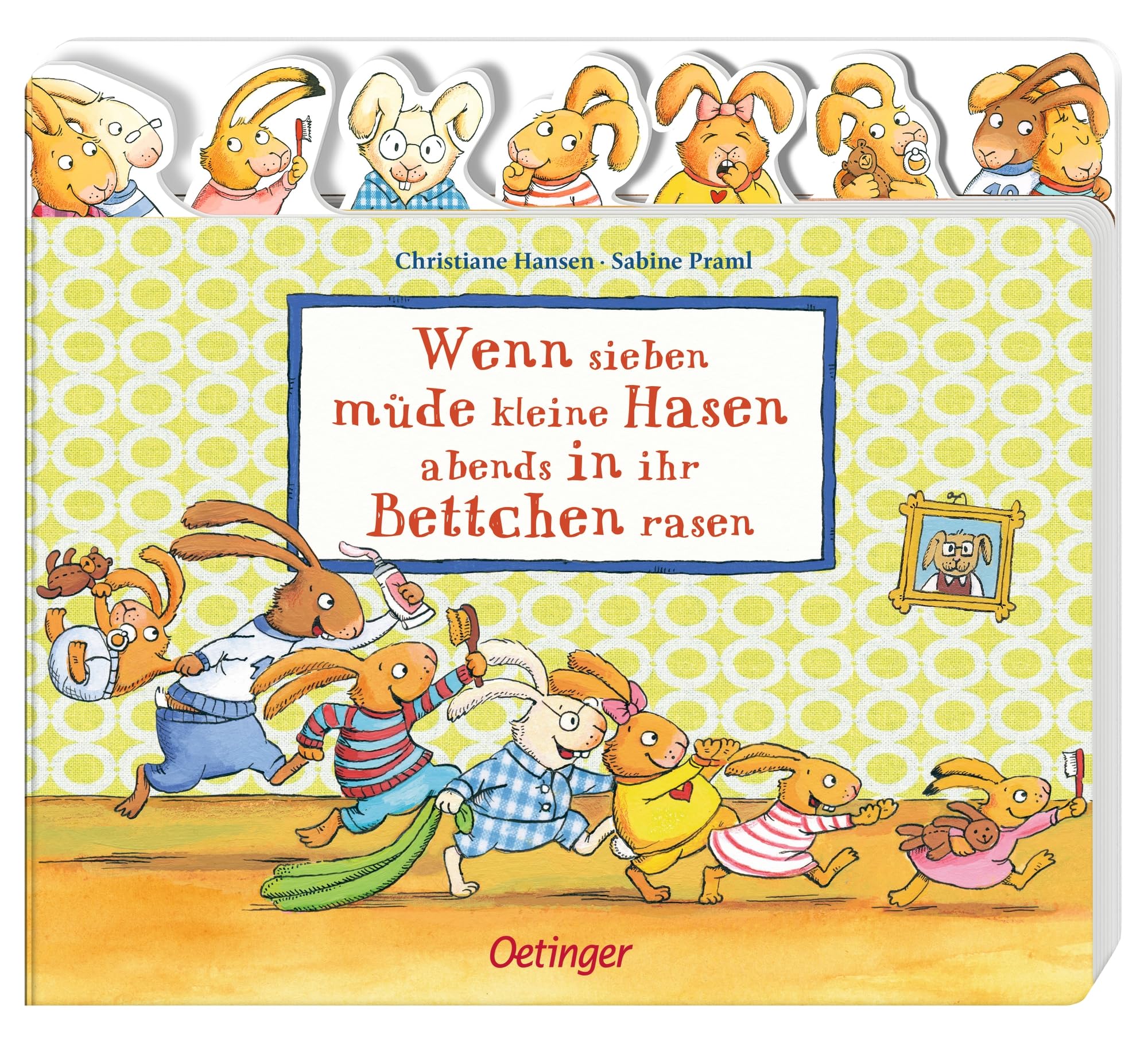 Wenn sieben müde kleine Hasen abends in ihr Bettchen rasen: Register-Pappbilderbuch ab 2 Jahren mit sieben lustigen Hasen-Stanzen