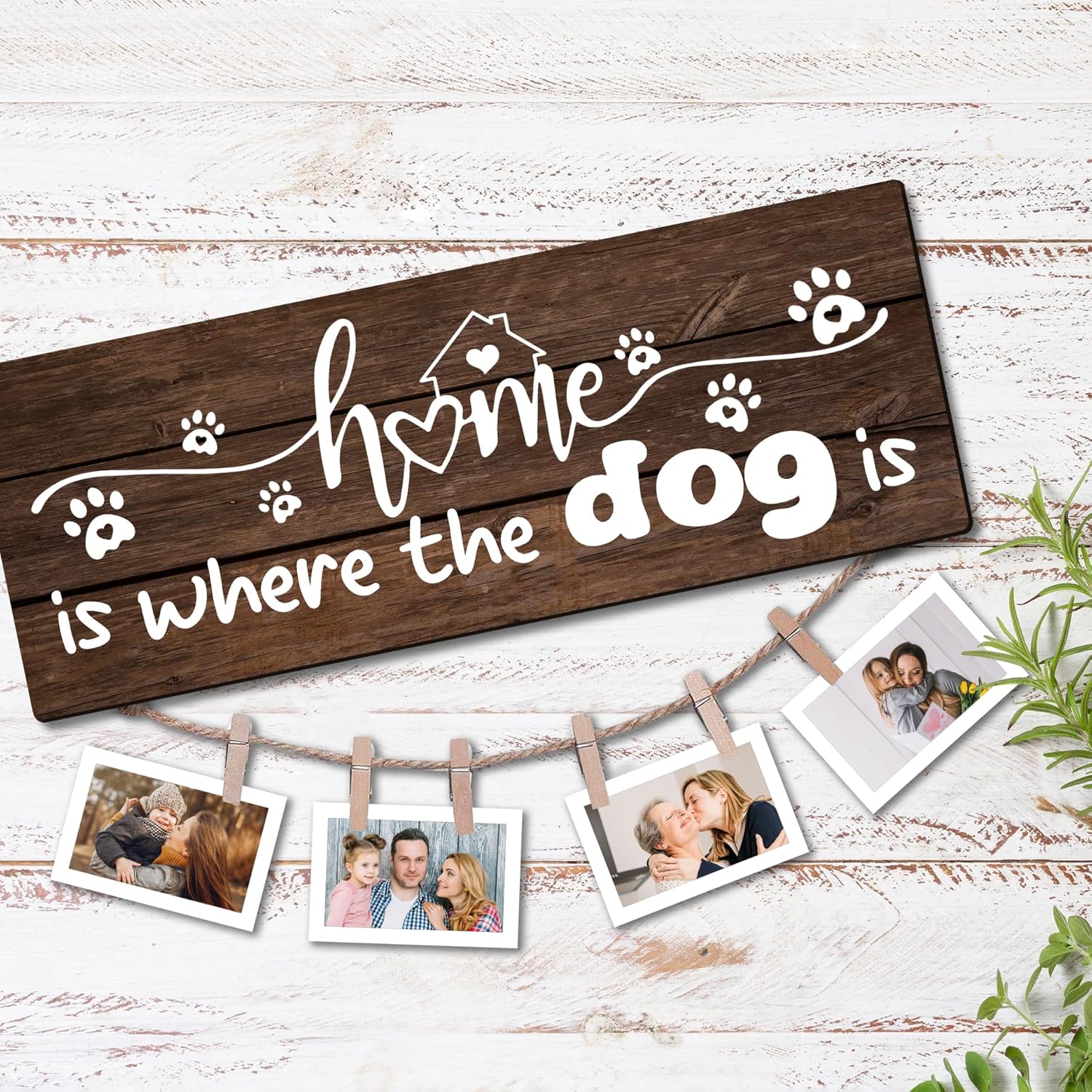 Dog Lover Picture Frame - 'Home is Where the Dog Is' - Rustic Wooden Photo Display for Pet Owners - Funny Gift for Dog Moms & Dads. (009) - Image 4
