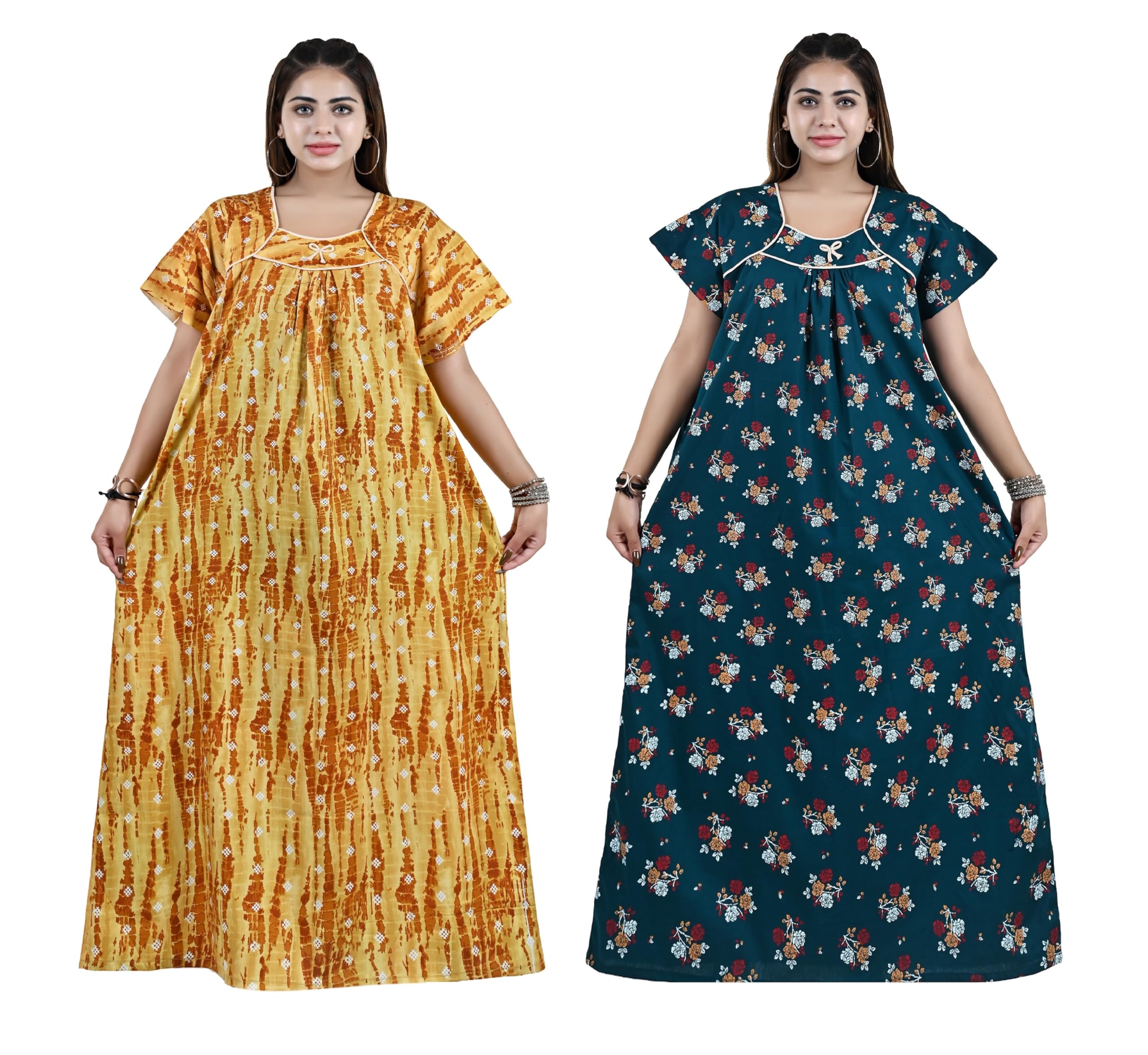 bejod's collection Women’s Cotton Nighty Combo Pack of 2, Full Length Printed Maxi Night Gown, Soft Breathable Sleepwear for Women, Plus Size XL, XXL, 3XL-picture-18