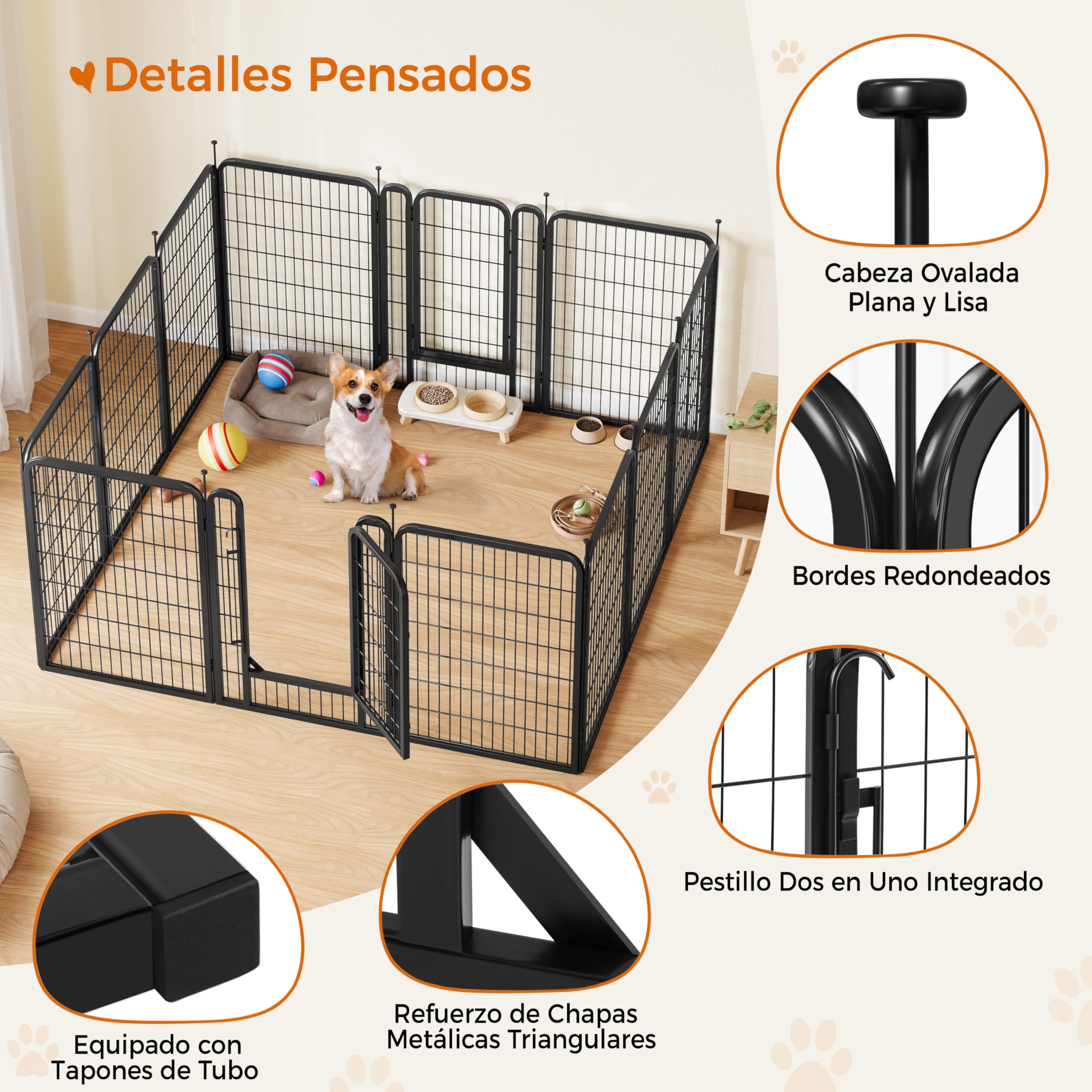 Yaheetech Parque para Perros 8 Paneles de 100 cm de Altura Barras de Conexión con Cabeza Redonda con un Único Pestillo Integrado Corralito para Perros Plegable para Casa y Jardín