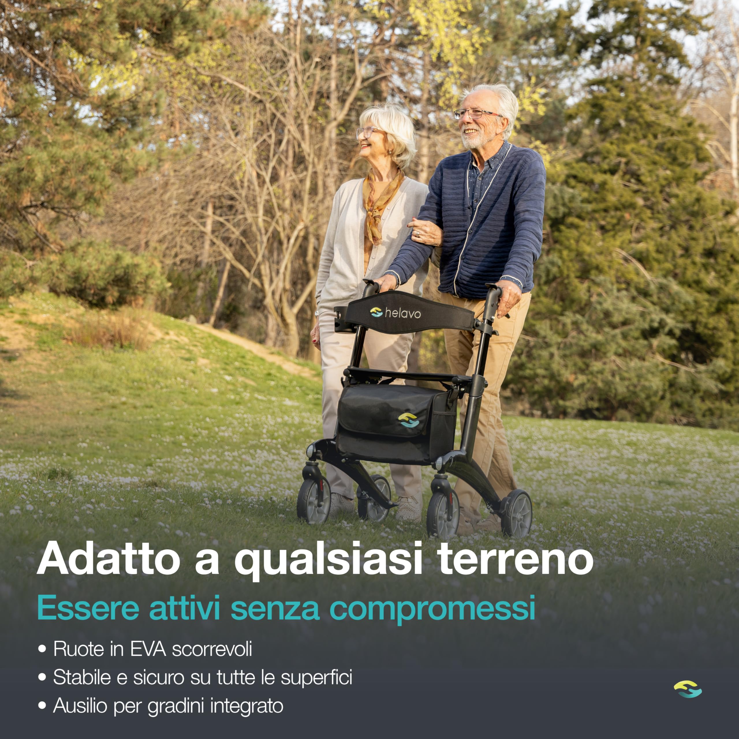 Helavo Deambulatore per Anziani 4 Ruote in Carbonio Ultraleggero - Solo 5,6 kg di Peso - Girello per Anziani Leggero in Fibra di Carbonio