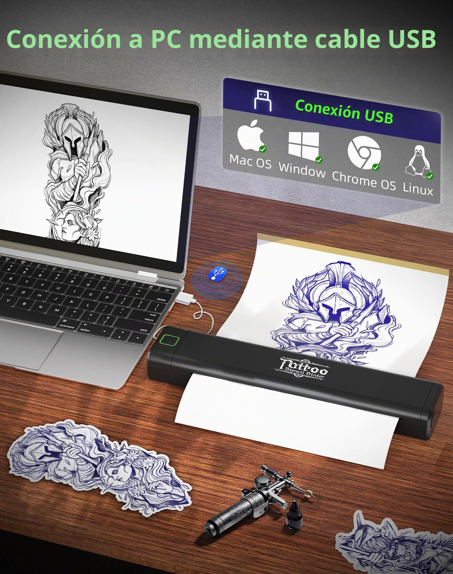 Termocopiadora Tattoo, P84 Impresora Termica Tattoo, Dispositivo Tattoo Transferencia Estarcido Portátil para Principiantes con Papel, Compatible con Android & iOS