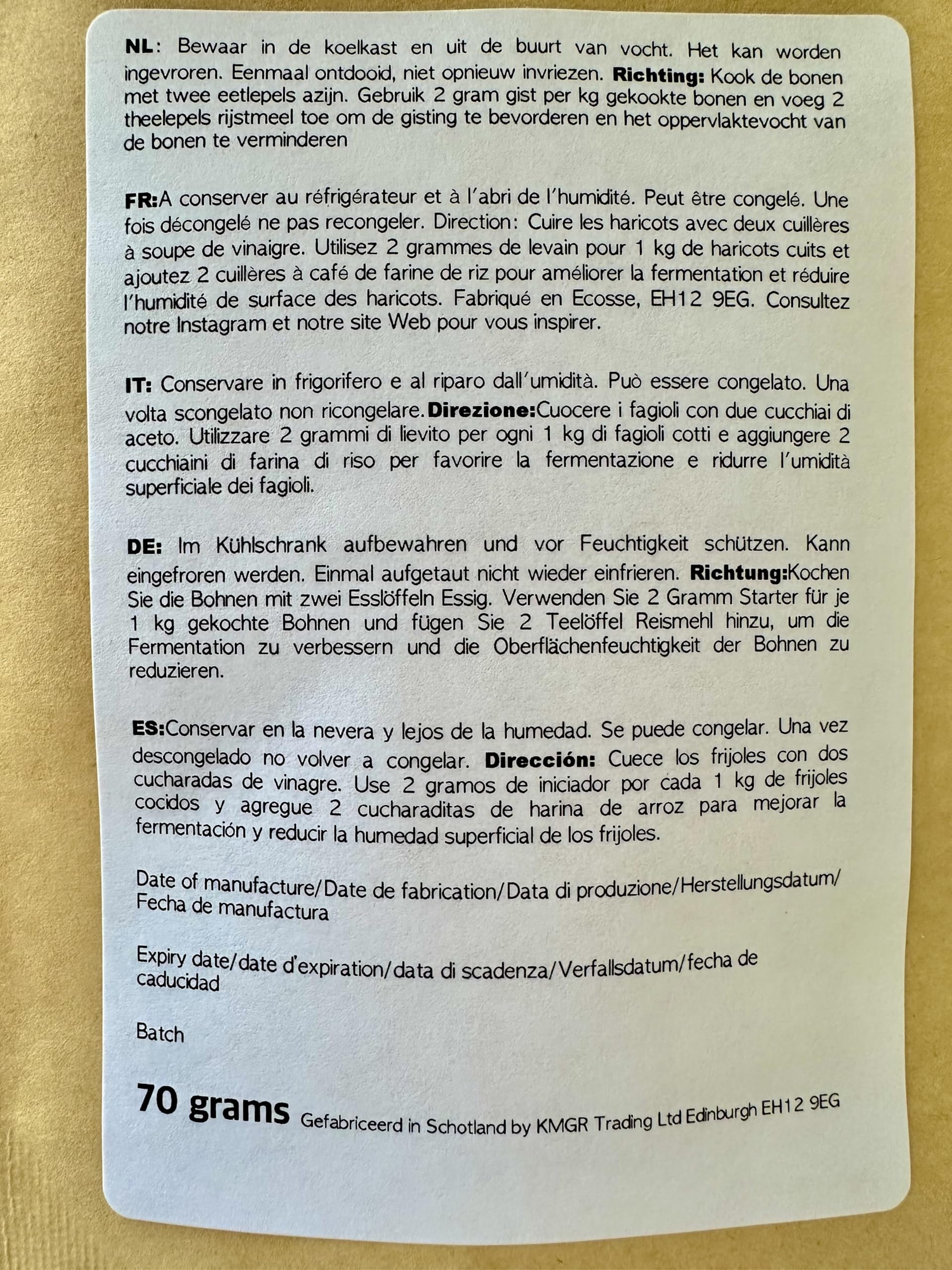 Tempehtation Cultivo Iniciador de Tempeh Orgánico, Sin Gluten Probado en Laboratorio, Hecho en Escocia, 70 Gramos