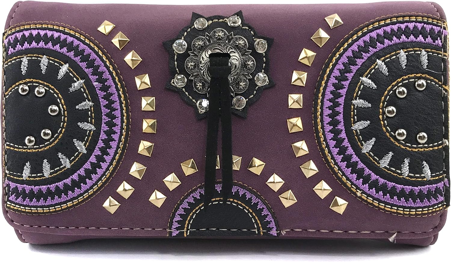 Justin West Native American Circle Mountain Gold Studs Embroidered Studded CCW Concealed Carry Shoulder Purse Handbag