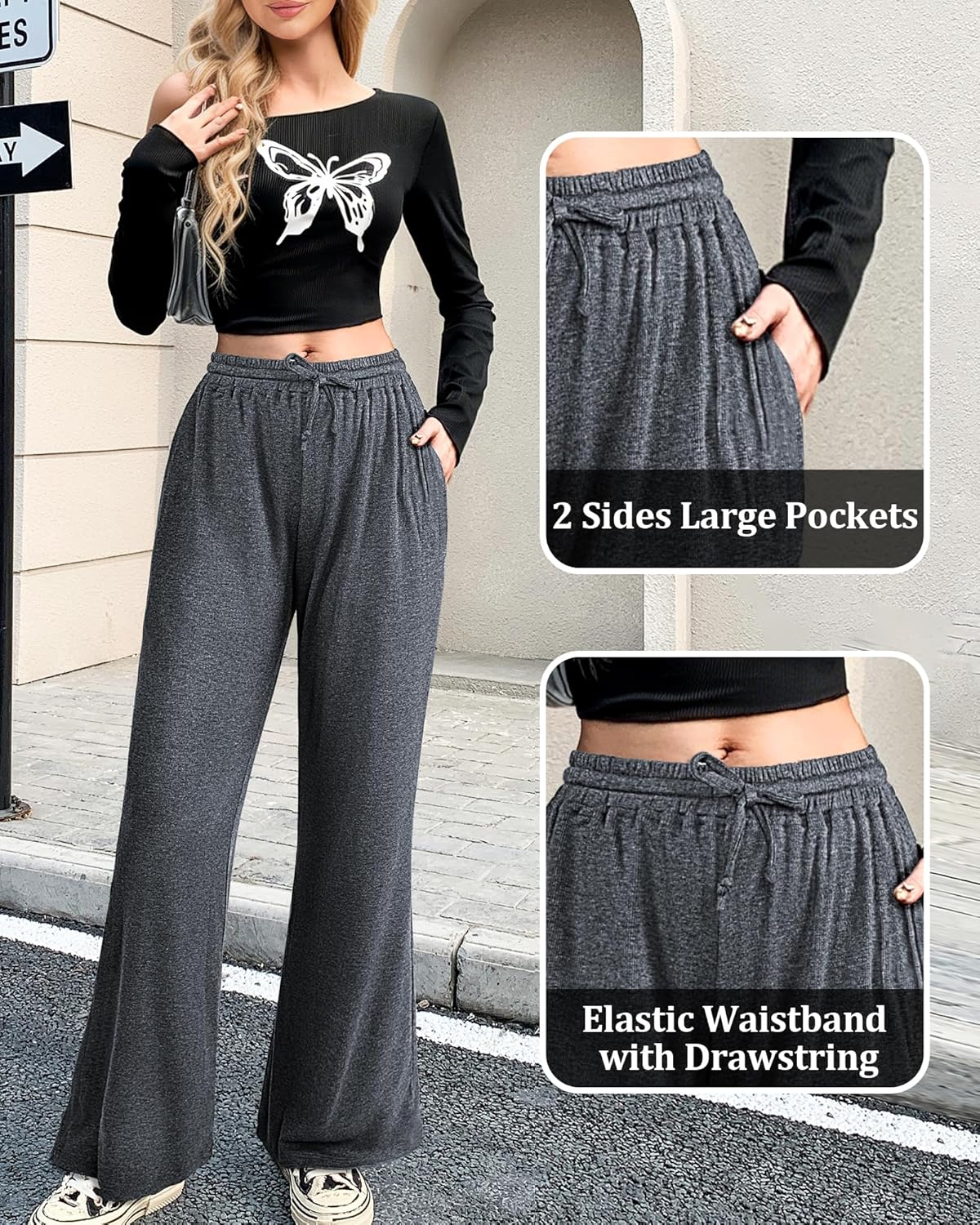 Womens Wide Leg Pants with Pockets Loose Stretch Yoga Lounge Pants Comfy High Waisted Workout Pants - Image 5
