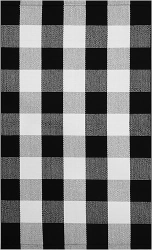 Miniatura 7 de KOZYFLY - Alfombra de algodón a cuadros, 27.5 x 43 pulgadas, lana cuadriculada, lavable y tejida a mano para entrada, porche, cocina, exterior y