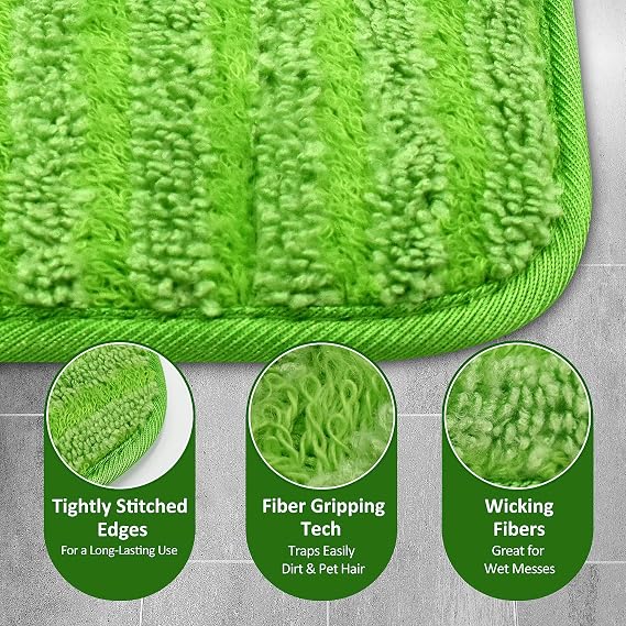 Reusable Mop Pads for Swiffer Sweeper Mops, Microfiber Mop Floor Pad Refill Compatible with Sweeper, Washable Mop Head Pad Multi-Surface Replacement for Dry & Wet Floor Cleaning Green