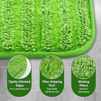 Reusable Mop Pads for Swiffer Sweeper Mops, Microfiber Mop Floor Pad Refill Compatible with Sweeper, Washable Mop Head Pad Multi-Surface Replacement for Dry & Wet Floor Cleaning Green