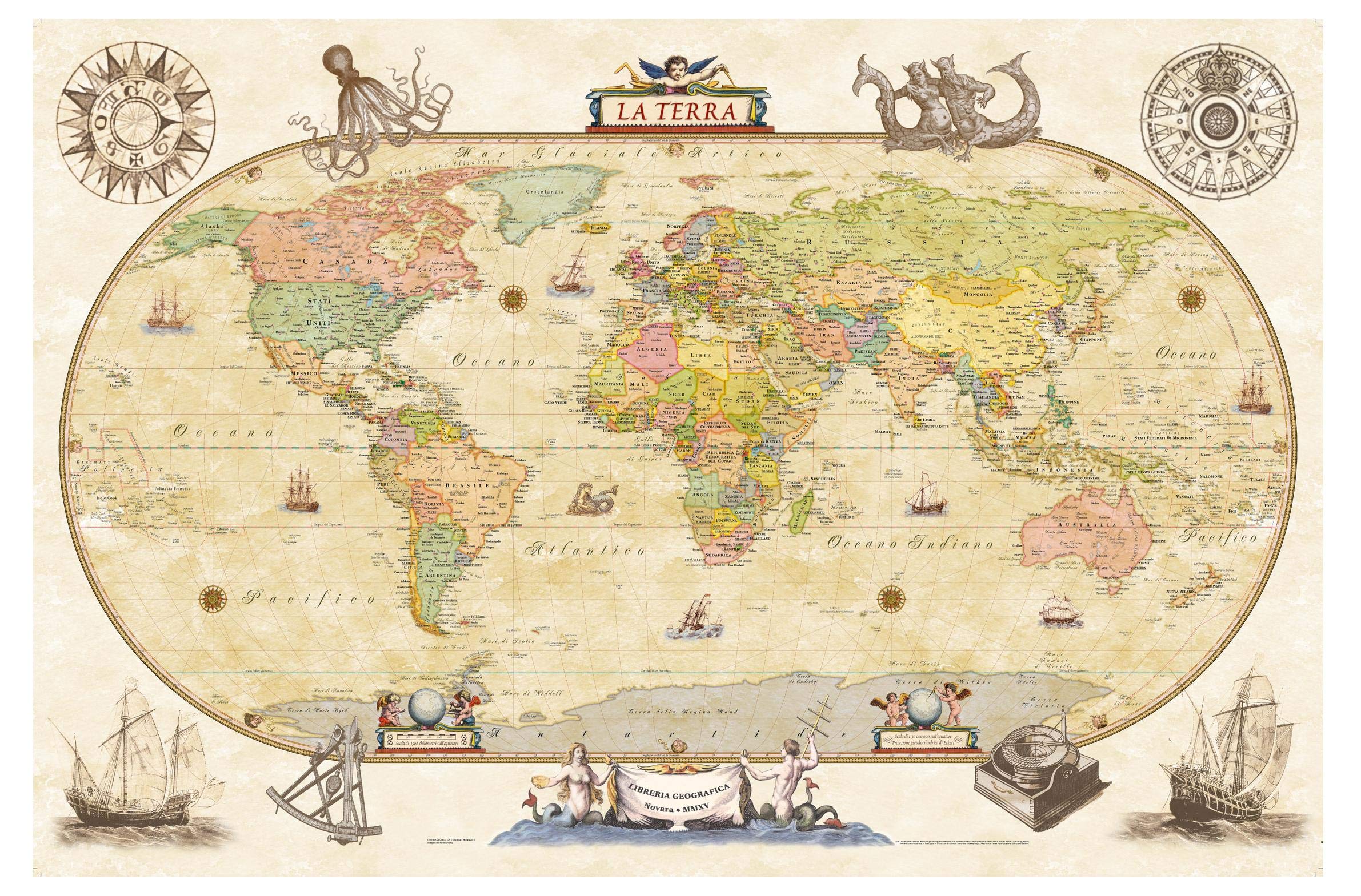 Amazon.co.jp: Geo4Map 政治世界地図 - アンティークスタイル
