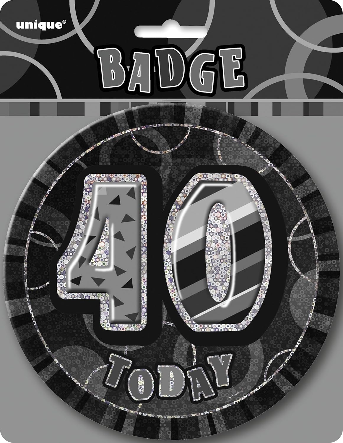 Unique Party 55285-6" Glitz Black Giant 40th Birthday Badge