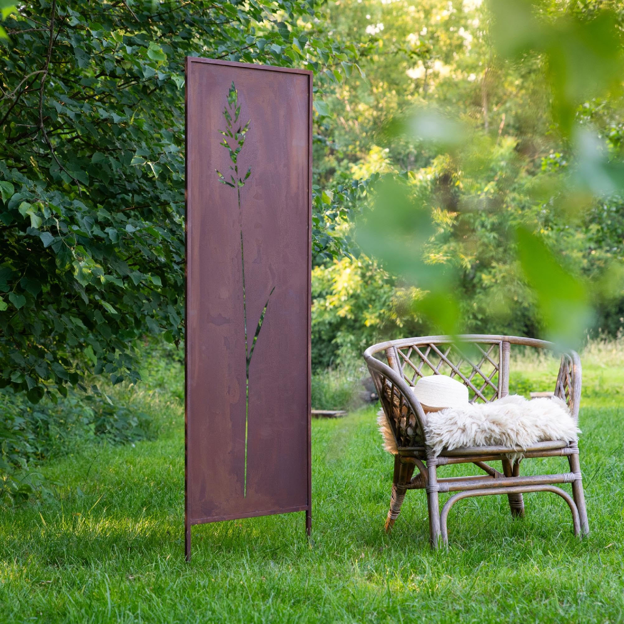 Kapaga - Sichtschutz Metall - 160x50 cm - Edelrost - Rostoptik, Patina | für Garten und Terrasse - Corten, Sichtschutzelement - Sichtschutzwand - Gartendekoration Zaun - Rost (Strauch)
