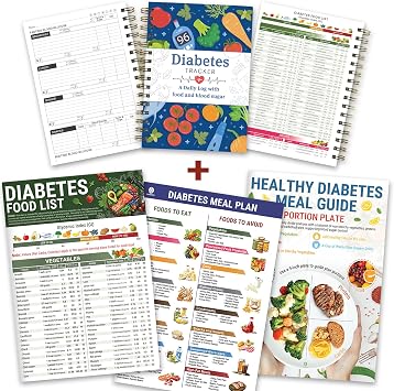 3 Pcs Diabetes Food List & Diabetes Daily Log Book - Printable Diabetic Food Chart Brochure, Diabetic Record Monitor for Types 1 & 2, w/Serving Size, Glycemic Index GI, Carbs Calories, Track Glucose
