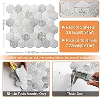 Vista 34 de VAOVI Peel and Stick Backsplash Tile,Backsplash Tile for Kitchen Peel and Stick Wall Panels Hexagon Marble Tile(White Silver,5pcs)