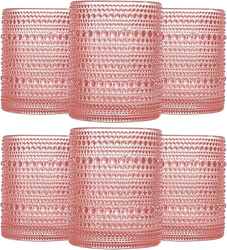 Miniatura 18 de Venus - Juego de 6 vasos de agua vintage con estampado de hobnail de 12 onzas, vasos de vidrio con cuentas para cocina y bar, vasos de vidrio para