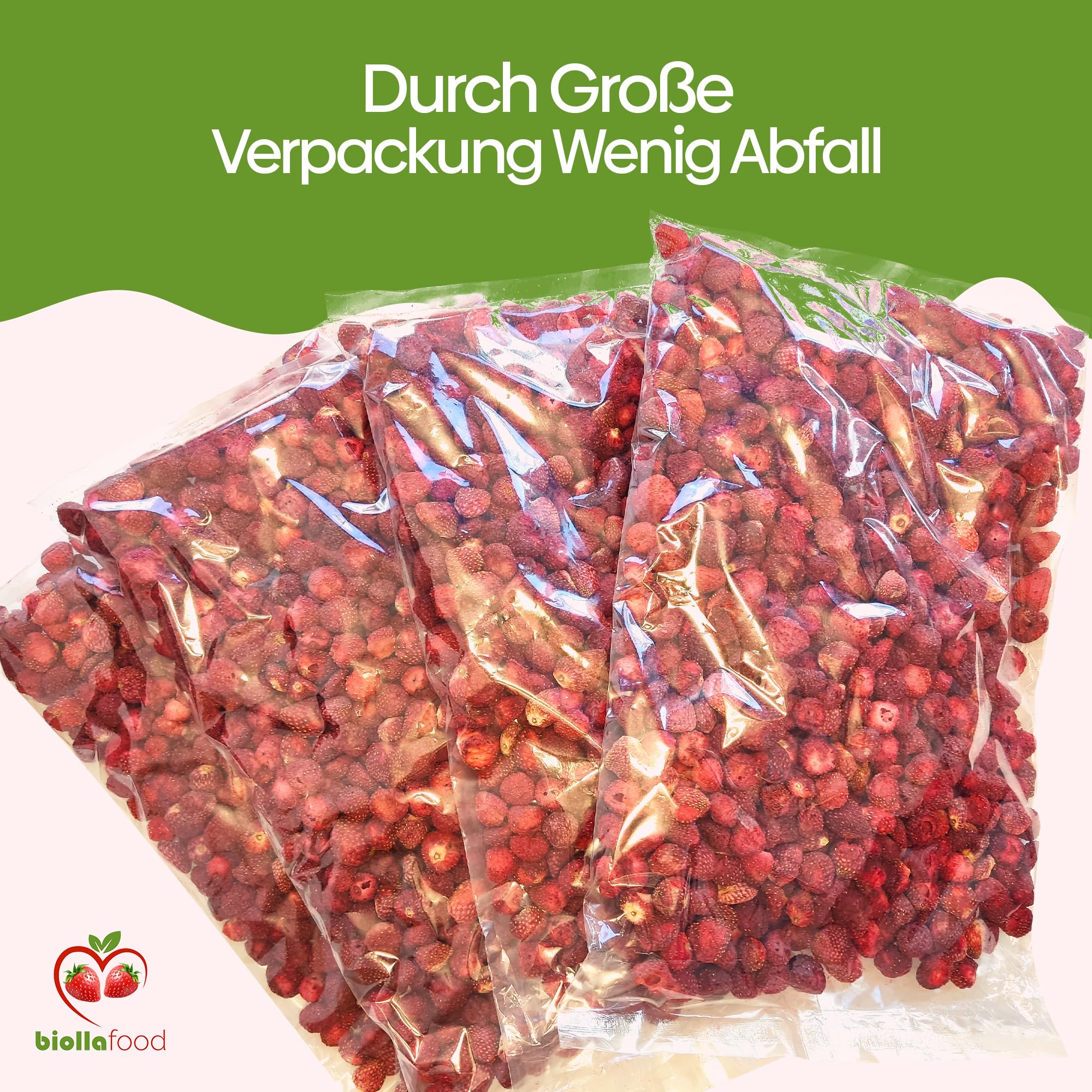 biolla food getrocknete ganze WALD-Erdbeeren, 0,5 kg, frische Ernte, 100% natur. Besonders viele Vitamine und Minearlien. Ideal für Smoothies, Müsli oder zum Tee. Auch als Knabberzeug sehr gesund!