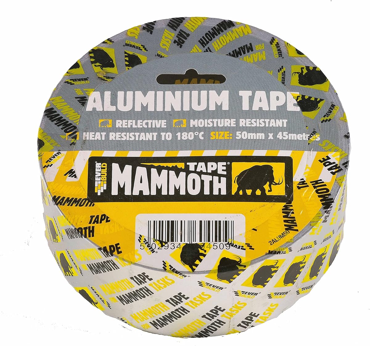 Everbuild Mammoth Aluminium Tape – Heat Resistant to 180°C – Light Reflective – Excellent Moisture Resistance – Silver – 50mm x 45m Roll