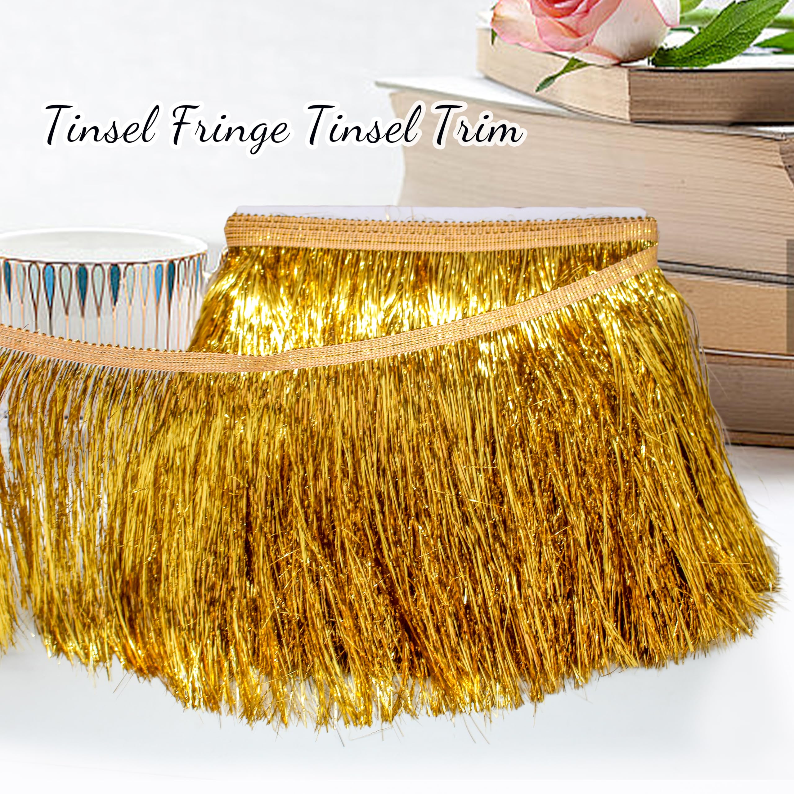 Amazon.com: FQTANJU 8" Wide Tinsel Fringe Tinsel Lace Trim Tinsel Garland  DIY Latin Dance Dress Costume Fringe Trimming, Shiny foil Effect Party  Decor (Gold,5 Meters)