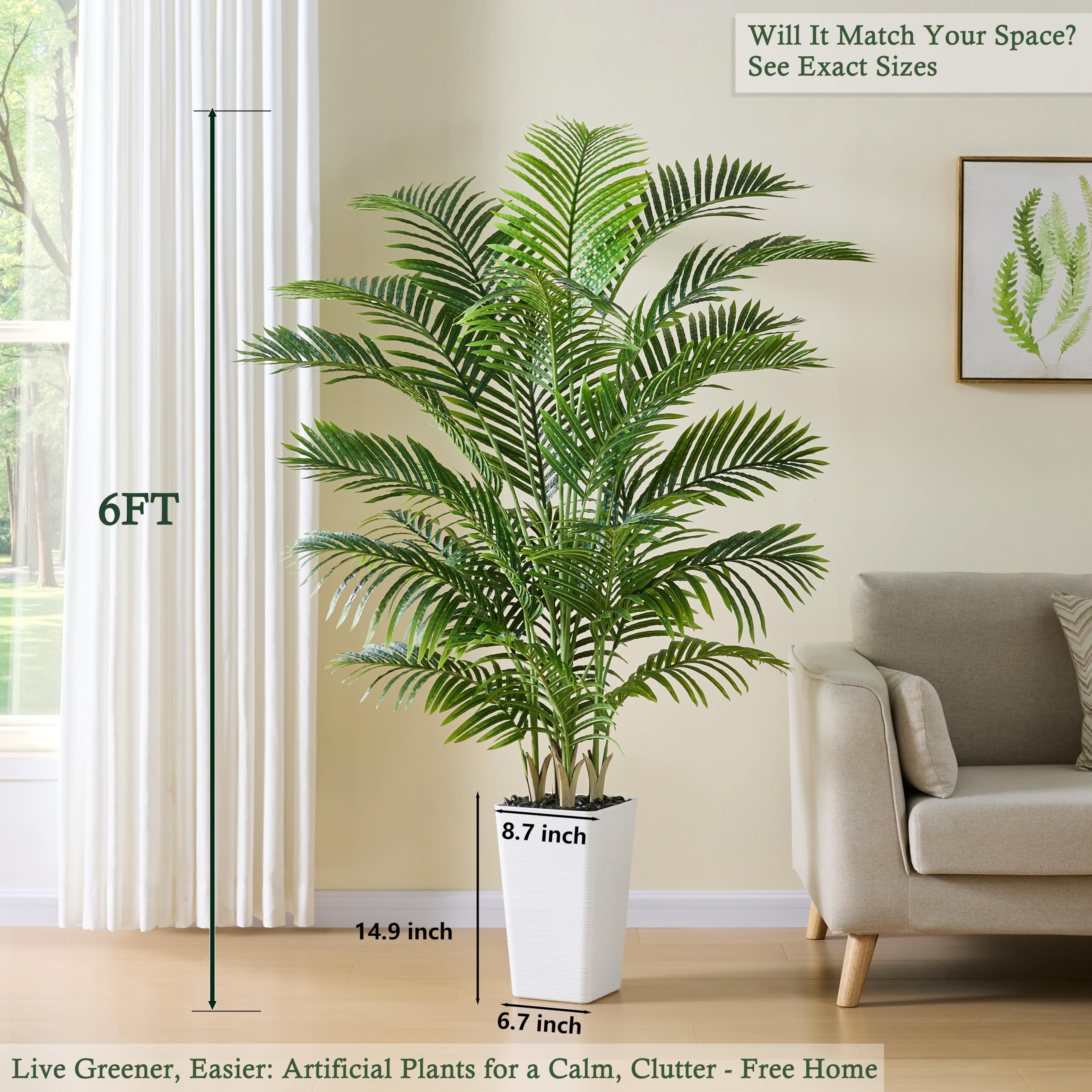 180cm Künstliche Palmen Pflanzen Groß, Künstliche Pflanzen Wie Echt, Kunstpflanze mit Weißer Hoher Pflanzer Areca Palme Baum für Wohnzimmer Balkon Schlafzimmer Büro, Fake Kunstpflanze