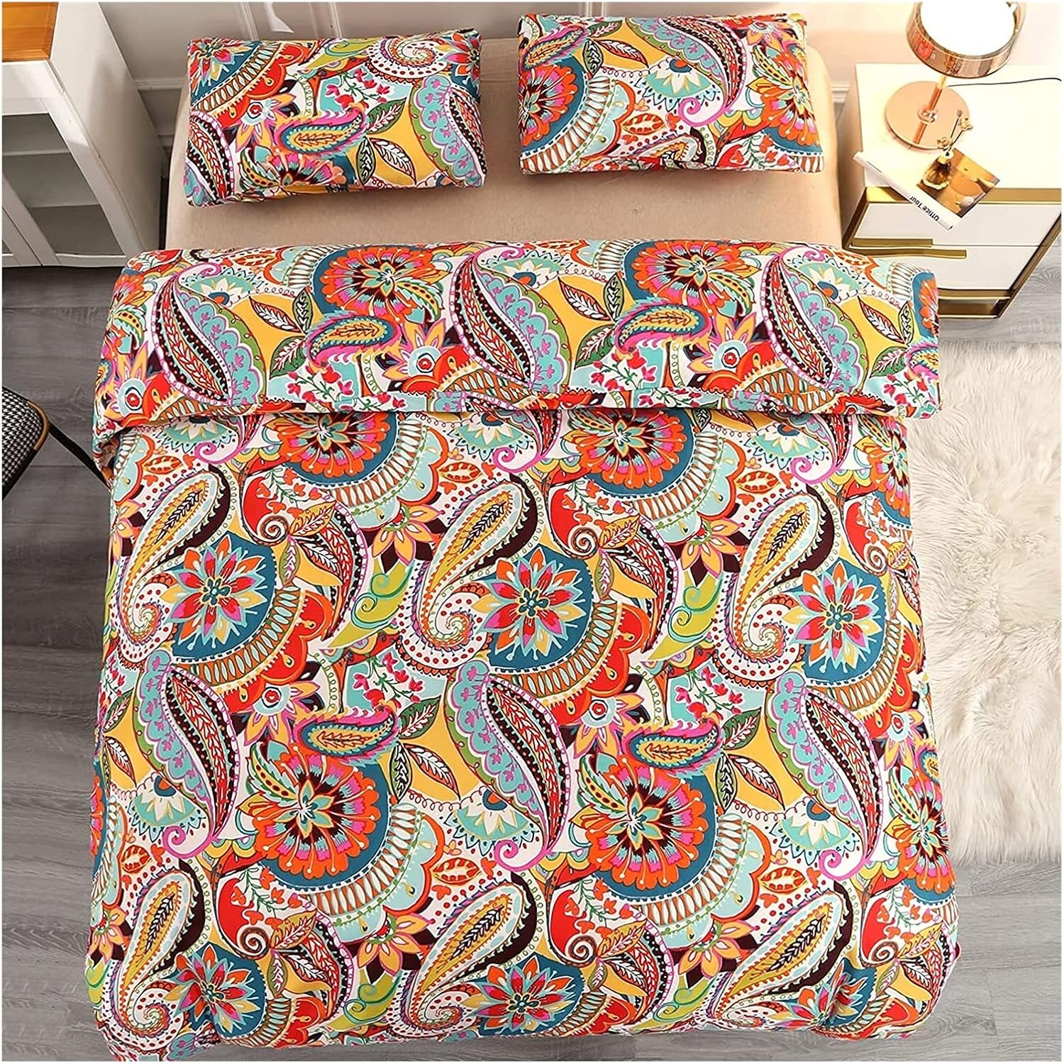 ベッドプレッド キルトカバーダブルサイズセット3ピースリバーシブルソフト布地カバープリント花パターンジッパーと2つの枕カーゼのカラフルな寝具カバー キルティングブランケット Size Double 寝具カバーセット サイズ Full Www Qbusinessmagazine Com