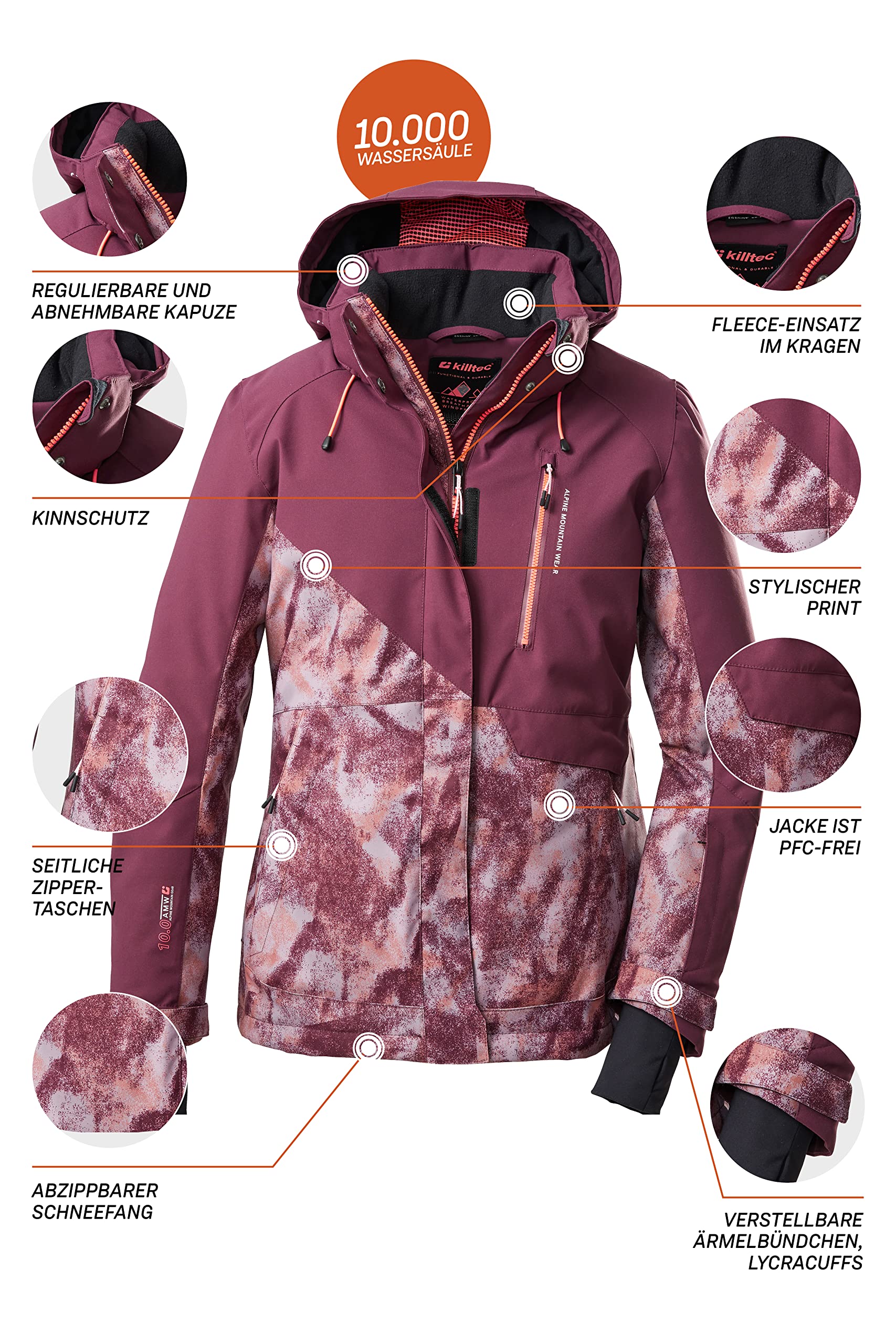 Killtec Damen Ksw 145 Wmn Ski Jckt Skijacke/Funktionsjacke mit abzippbarer Kapuze und Schneefang