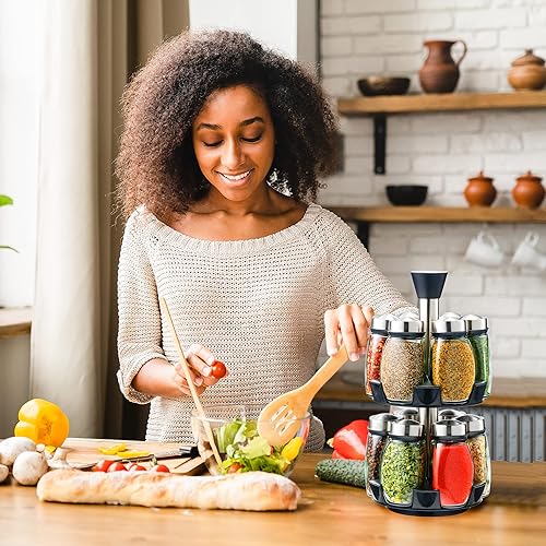 Miniatura 7 de Especiero giratorio de 12 tarros con 12 recipientes de cristal para encimera especias no incluidas