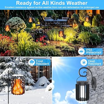 Solar Lanterns Outdoor Lights 2 Pack, Upgraded Flickering Flames