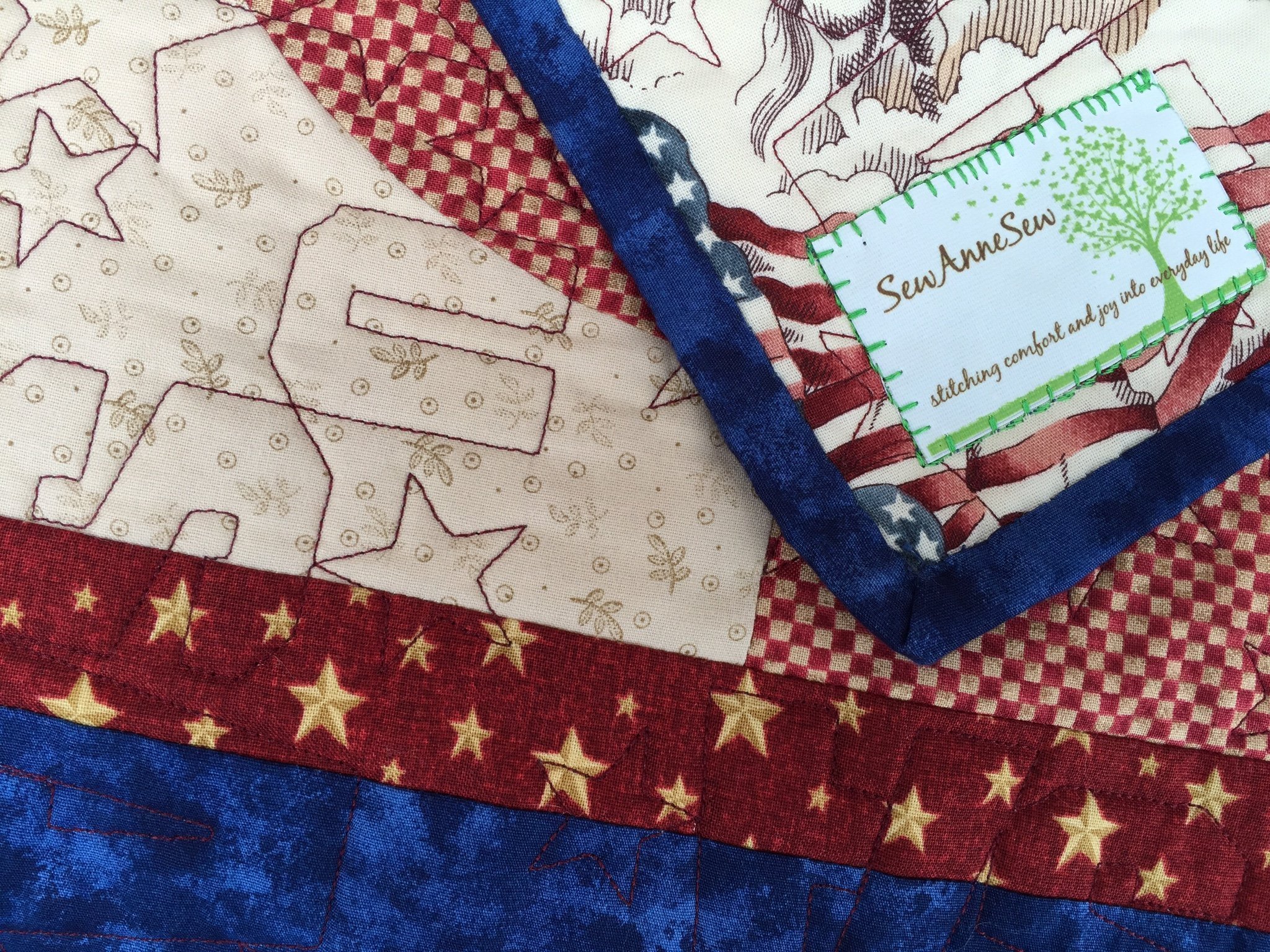 Patriotic Red White and Blue Quilt Patchwork Blanket