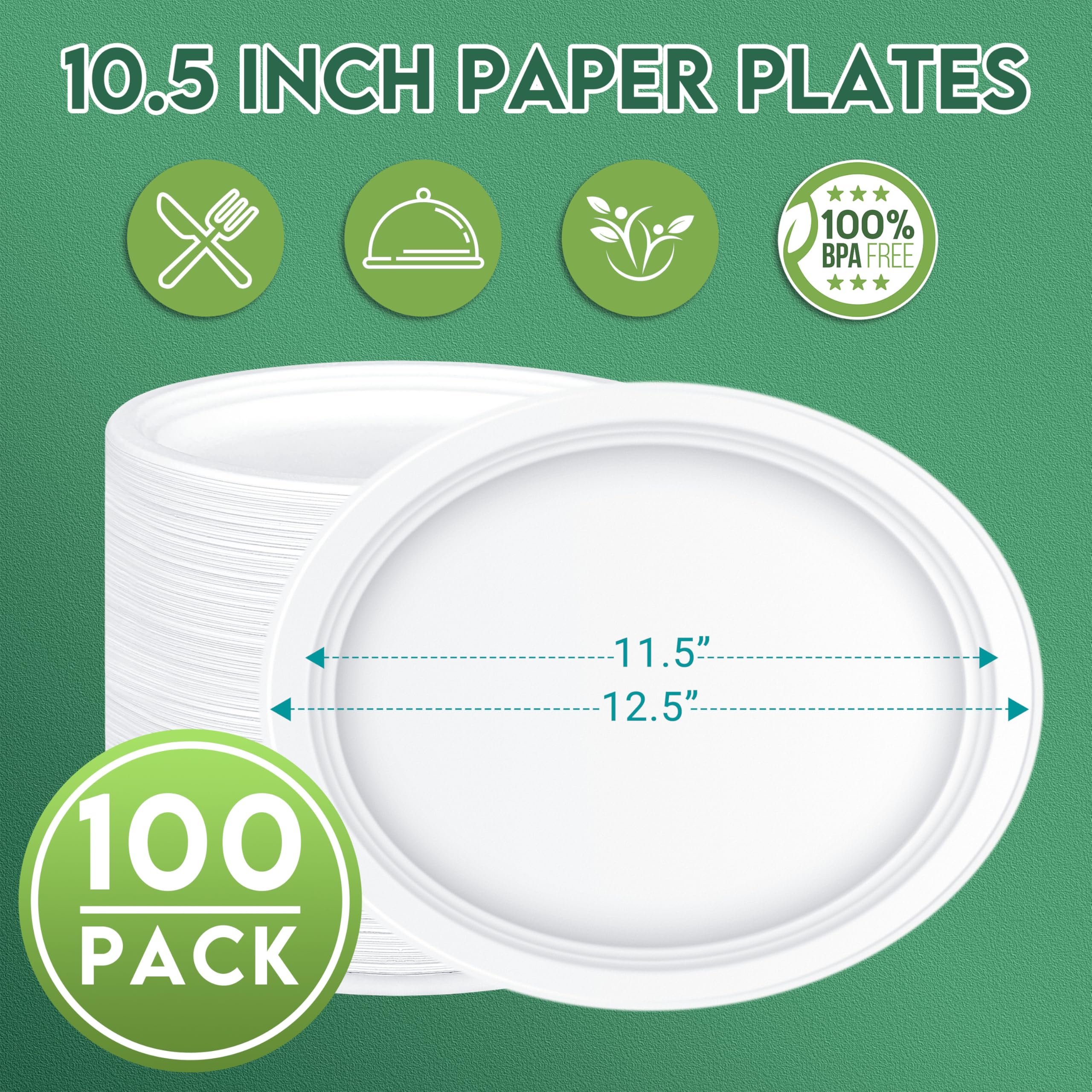 ZOES HOMEWARE Platos de papel ovalados 100% compostables de 12 pulgadas a granel, 100 unidades, platos desechables grandes y resistentes, platos de pulpa de caña de azúcar ecológicos para fiestas,