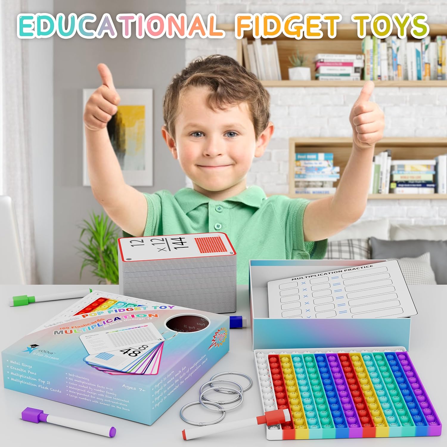 COOVA Educational Flash Card with POP IT Games – Sight Word and Math Skill, Multiplication, Talking Word POP, Learning Toys for Kids (Multiplication Flash Cards)