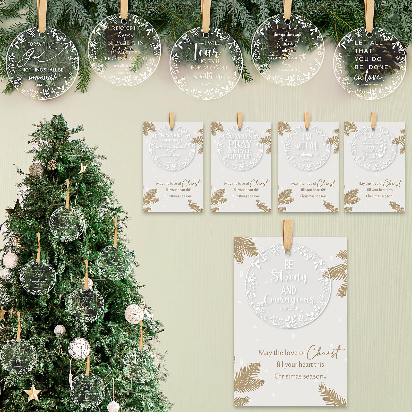10 Sets Christmas Religious Gifts Acrylic Christmas Tree Ornaments Christian Party Favors God Mini Bibles Verse in Bulk Gifts Cute Christian Accessories Presents for Women Family Sisters