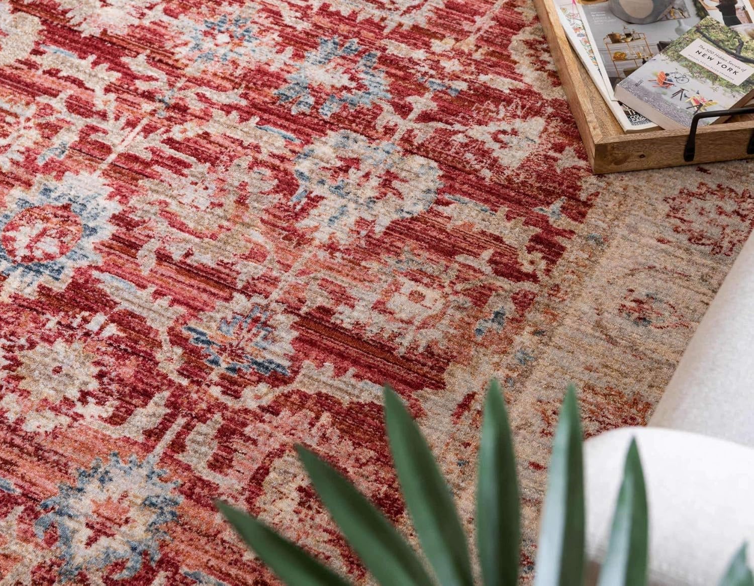 Unique Loom Noble Collection Country, Traditional, Distressed, Vintage, Botanical, Border Area Rug (2' 2 x 5' 11 Runner, Red/Ivory)
