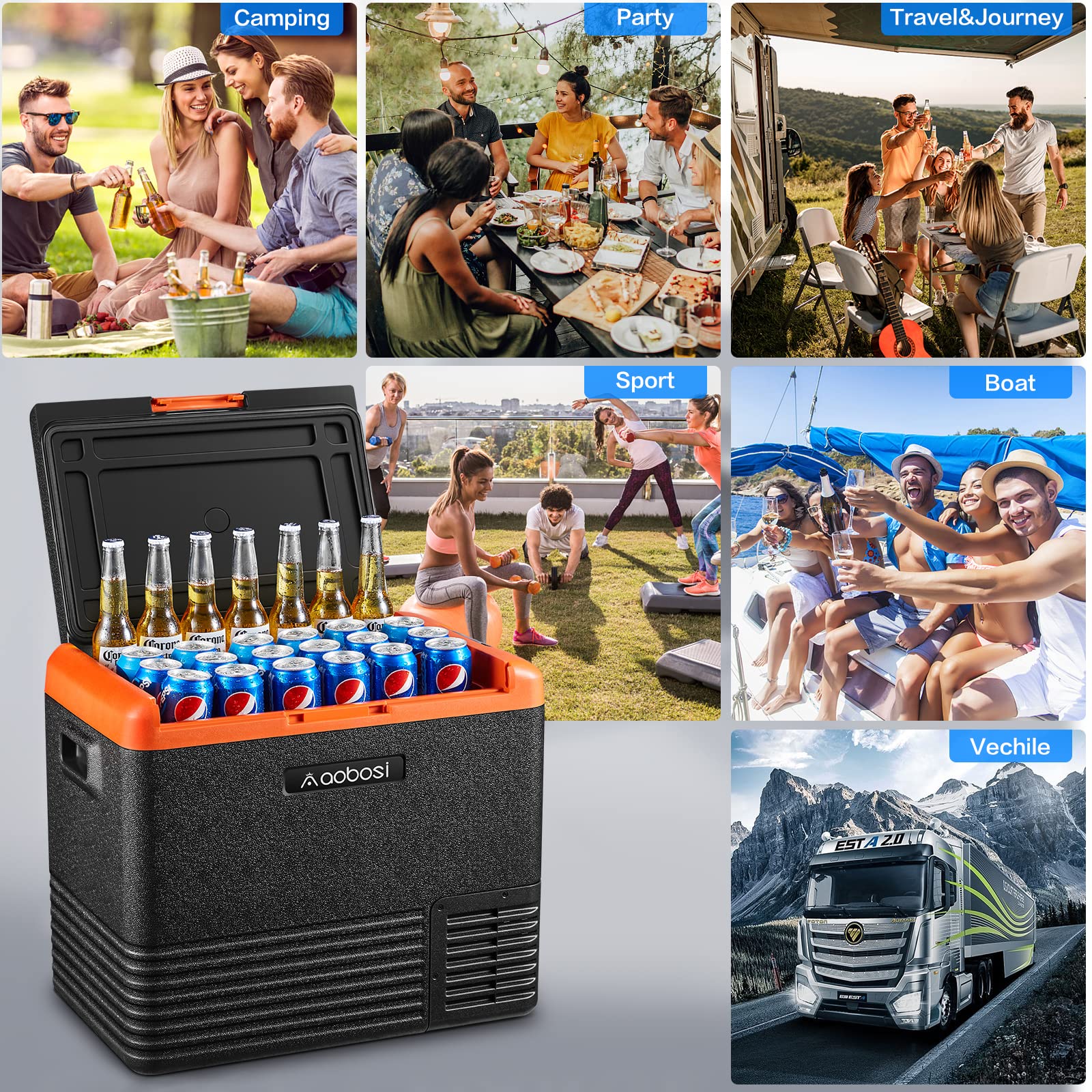 AAOBOSI 12 Volt Car Refrigerator 53 Quart (50L) RV Portable Refrigerator Freezer Single Zone APP Control Car Fridge -4?-68? Electric Compressor Cooler 12/24V DC & 100-240V AC for Car, Camping,Truck,RV and Home Use