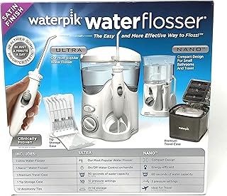 WATERPIK INC Water and Nano Flosser, Deluxe Traveler and Tip Storage Case and 12 Accessory Tips Combo Pack, 1 Set