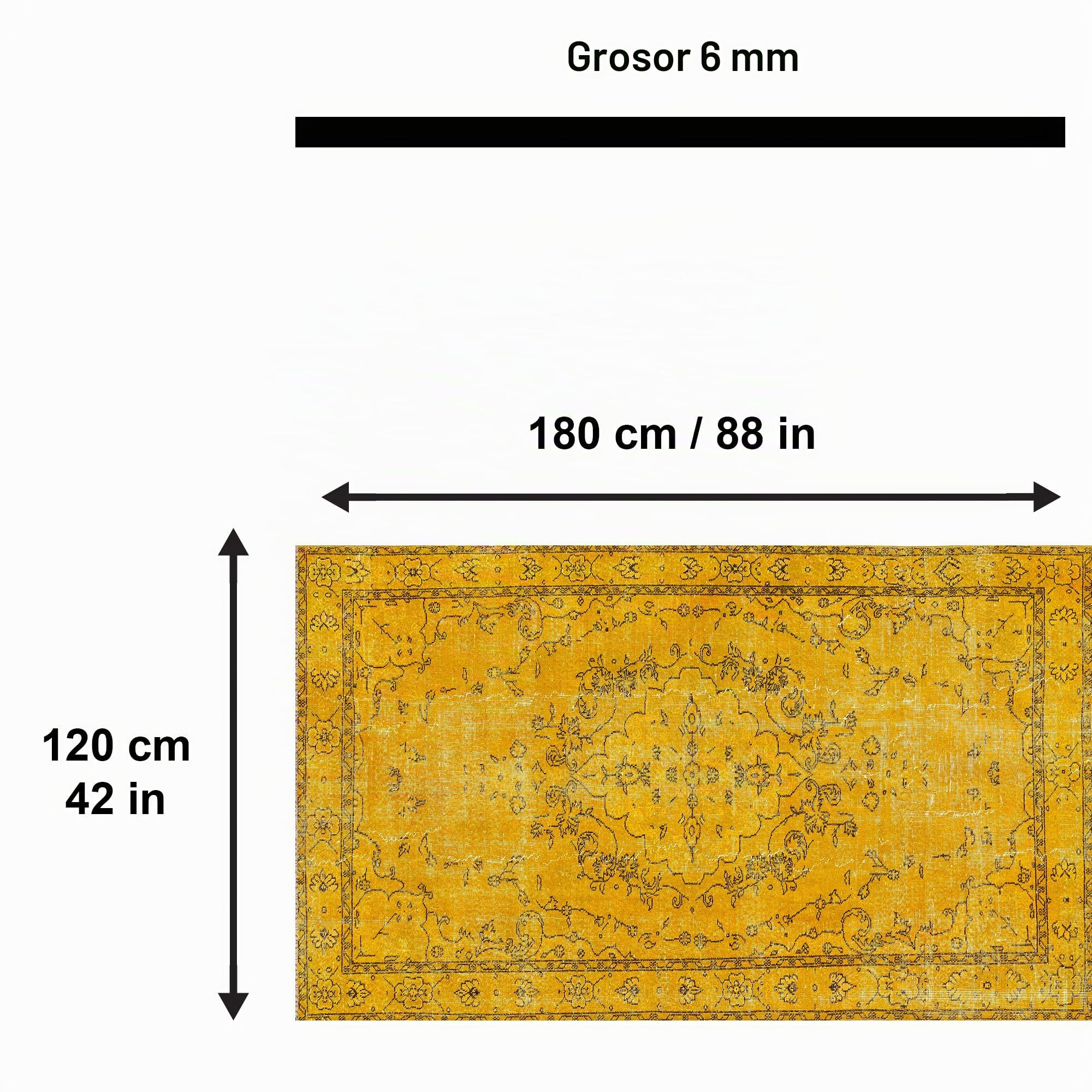 bamyum Giallo Alfombra Impresa Chenilla Estampada a Máquina 120 x 180 cm, Alfombra Lavable Salón, Alfombra Amarillo Vintage Dormitorio, Antibacteriana Antideslizante Base Alfombra Cocina