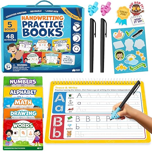 Magic Grooved Writing Practice for Kids - Grooved Handwriting Practice for Kids 5-7 8-10 Magic Copybooks - Tracing Books for Ages 3-5 - Preschool Learning Activities, Gifts for 5 Year Old Girls