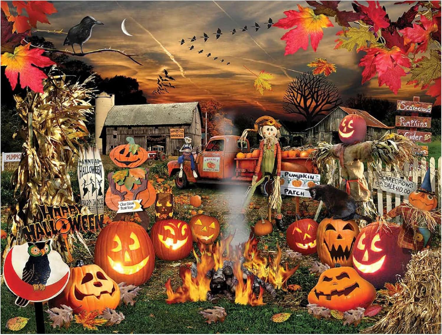White Mountain Jack O Lanterns Halloween Puzzles 1000 Pieces Pumpkin Puzzle for Fall and Autumn