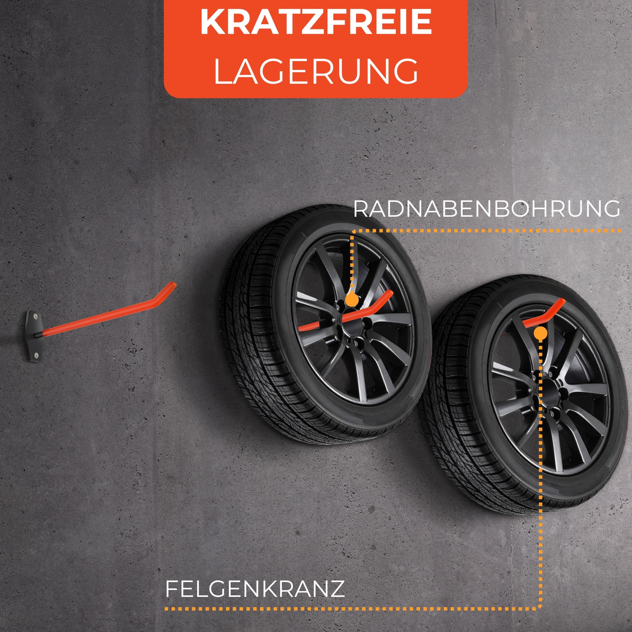 bonsport Wandhaken Reifen 4er Set - Belastbar bis 25kg - Autoreifen Wandhalterung für 4 Felgen - Reifenhalter Felgenhalter Wand Halterung - Reifen Aufhänge Garage