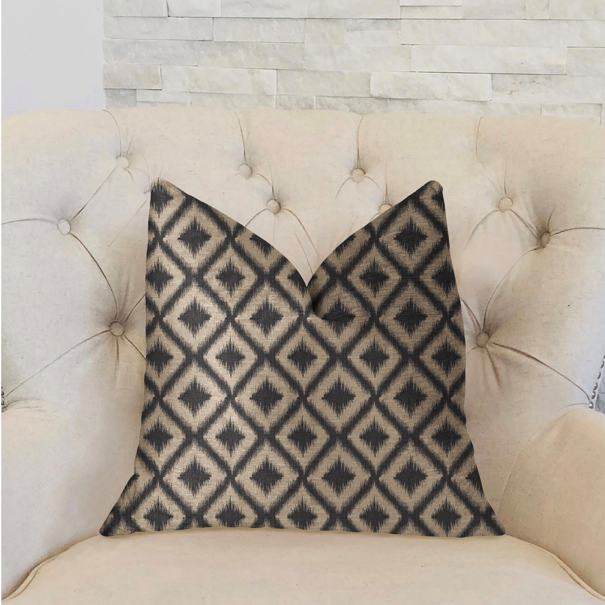 Plutus Diamond Embers Gray and Beige Luxury Throw Pillow - Double sided 24" x 24"
