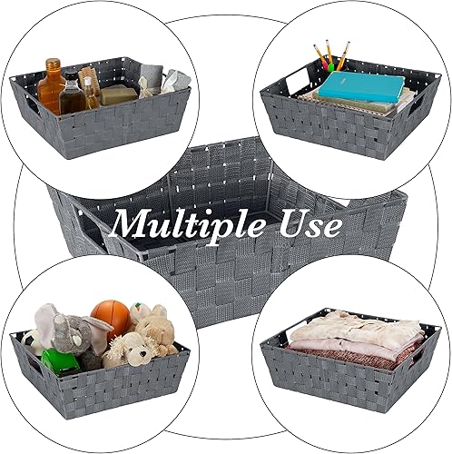 Miniatura 2 de Simplify Bolso grande con correa tejida para estante Cesta de almacenamiento decorativa Asas integradas Organización Armario Dormitorio Baño