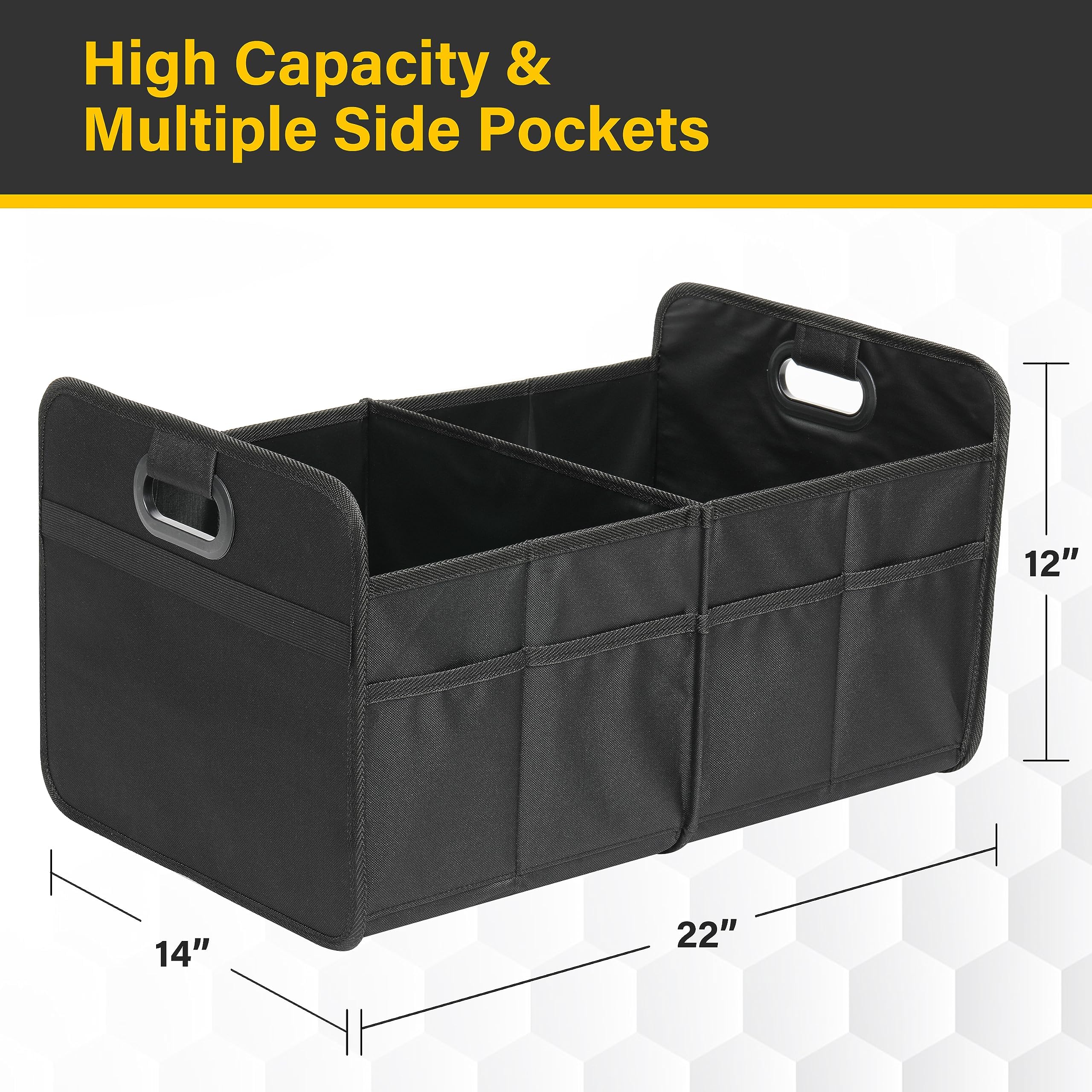 YSSOA Trunk Organizer for Car/SUV/Truck, Collapsible 2 Compartment Automotive Storage Box, 600D Waterproof Oxford Polyester 50L Travel Accessories, Anti-slip & Leak-proof, Black New 1