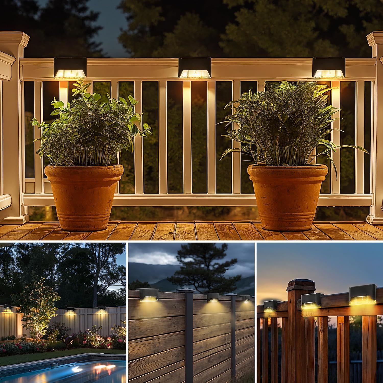 Otdair Solar Deck Lights - 16 Waterproof LED Step Lights for Deck, Stairs, Yard, Patio, and Pathway (Warm White), Black