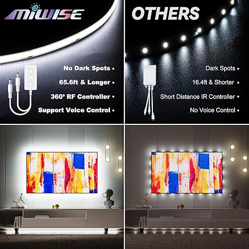 Miniatura 2 de MIWISE COB - Tira de luces LED de 65.6 pies65.6 ft, certificación UL, CRI 90+ regulable, 6000 K, luz blanca diurna, súper brillante, con control por