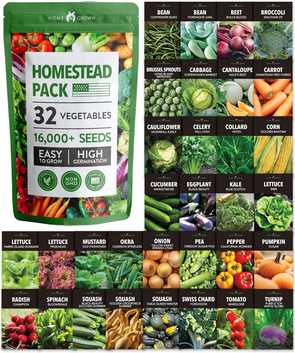 32 Heirloom Vegetable and Fruit Seeds for Planting – 16,000+ Seeds | Non-GMO Survival Seed Vault | High Germination | 32 Varieties of Vegetable Seeds for Your Home Survival Garden