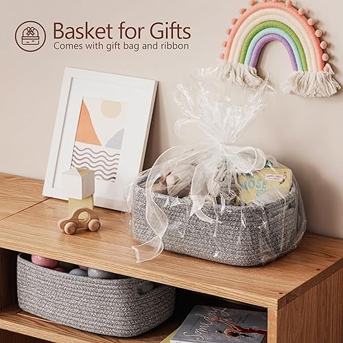 Miniatura 4 de UBBCARE Paquete de 2 canastas pequeñas, canastas de almacenamiento tejidas para organización, canasta de regalo pequeña, canasta de juguetes