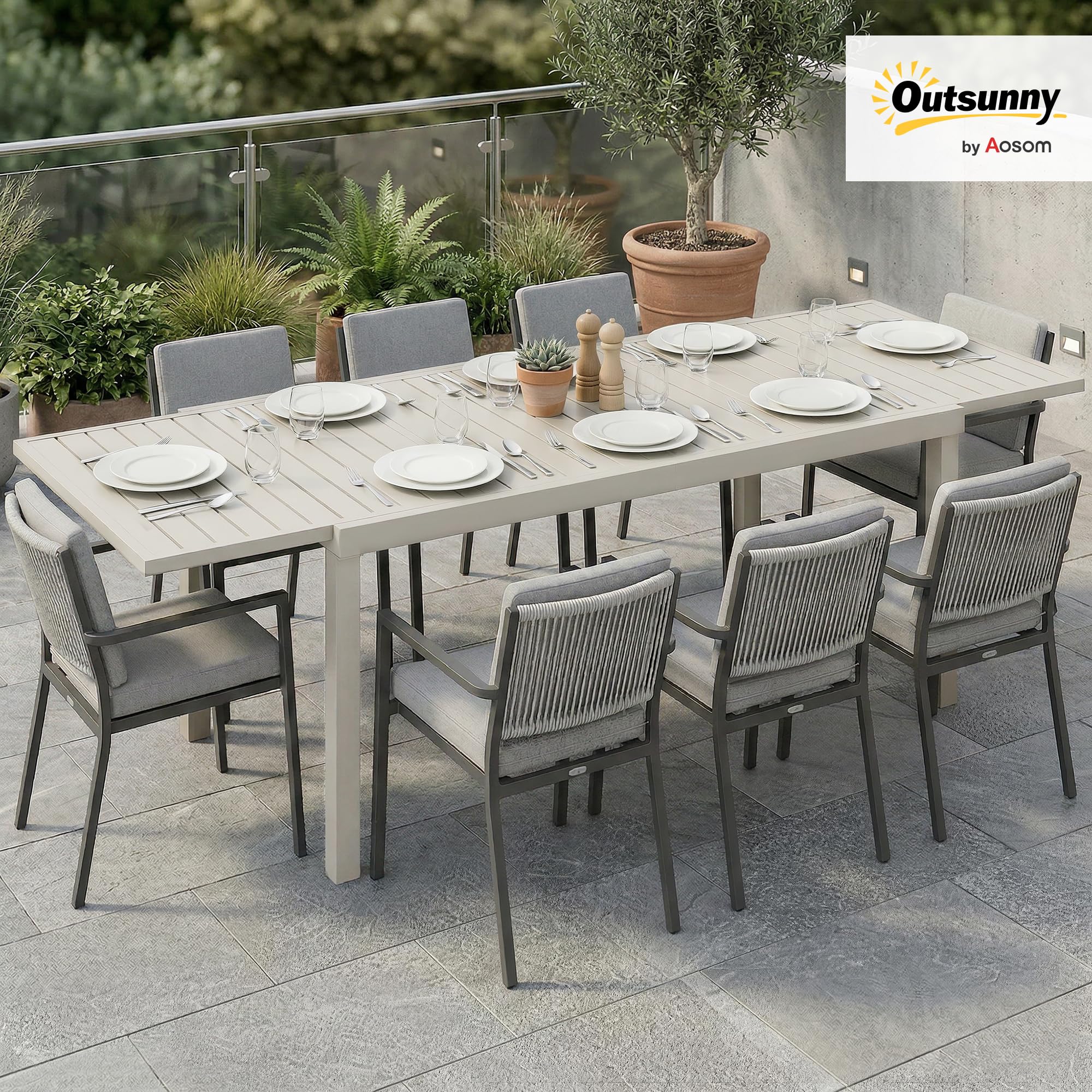 Outsunny Table de Jardin Extensible 150-225 cm Aluminium Anti-Rouille Blanc