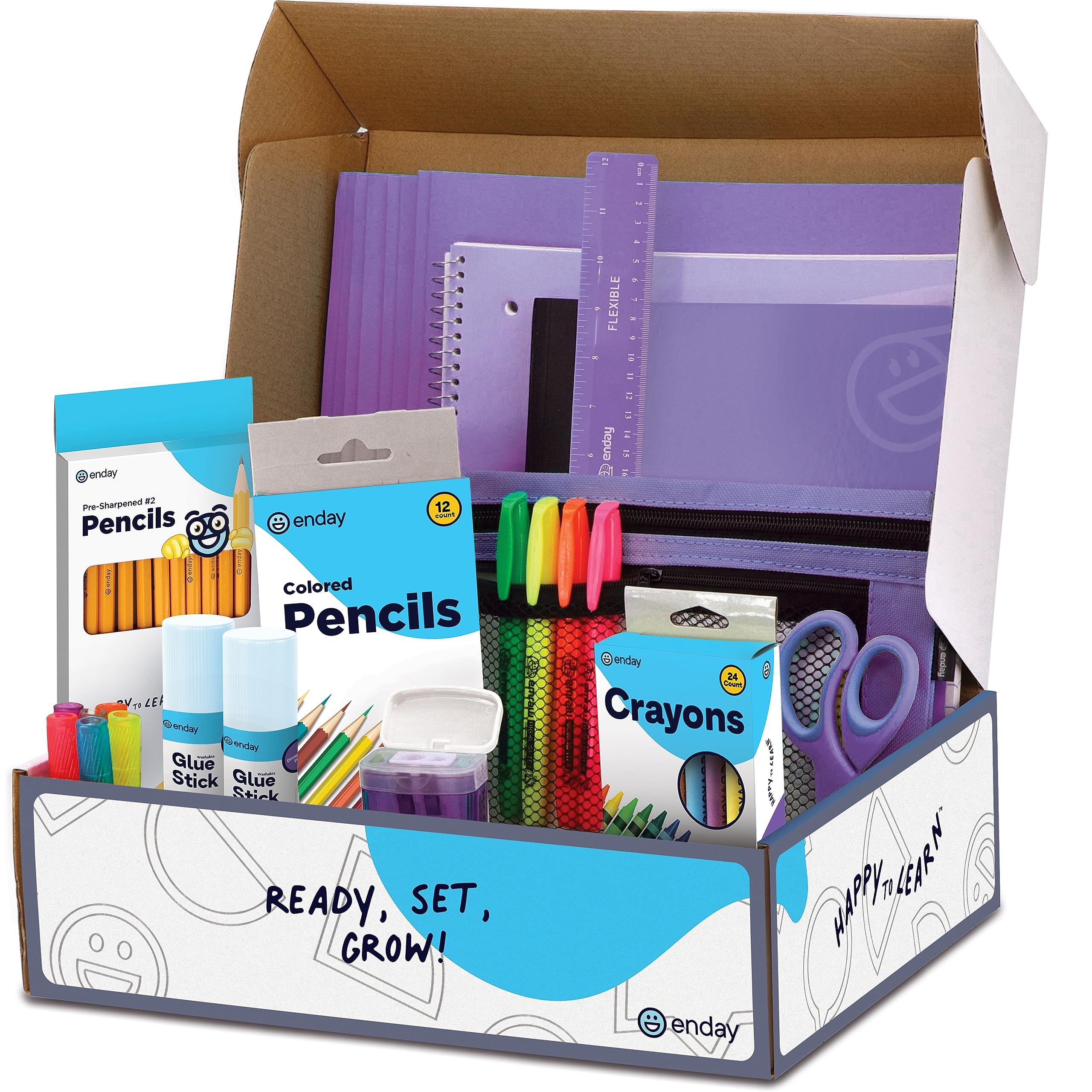 Enday Back to School Supplies for Kids, Grey School Supply Box Grades K-5, Premium Quality Kids School Supplies Kit, kindergarten School Supplies for Girls and Boys, 71 Piece Set