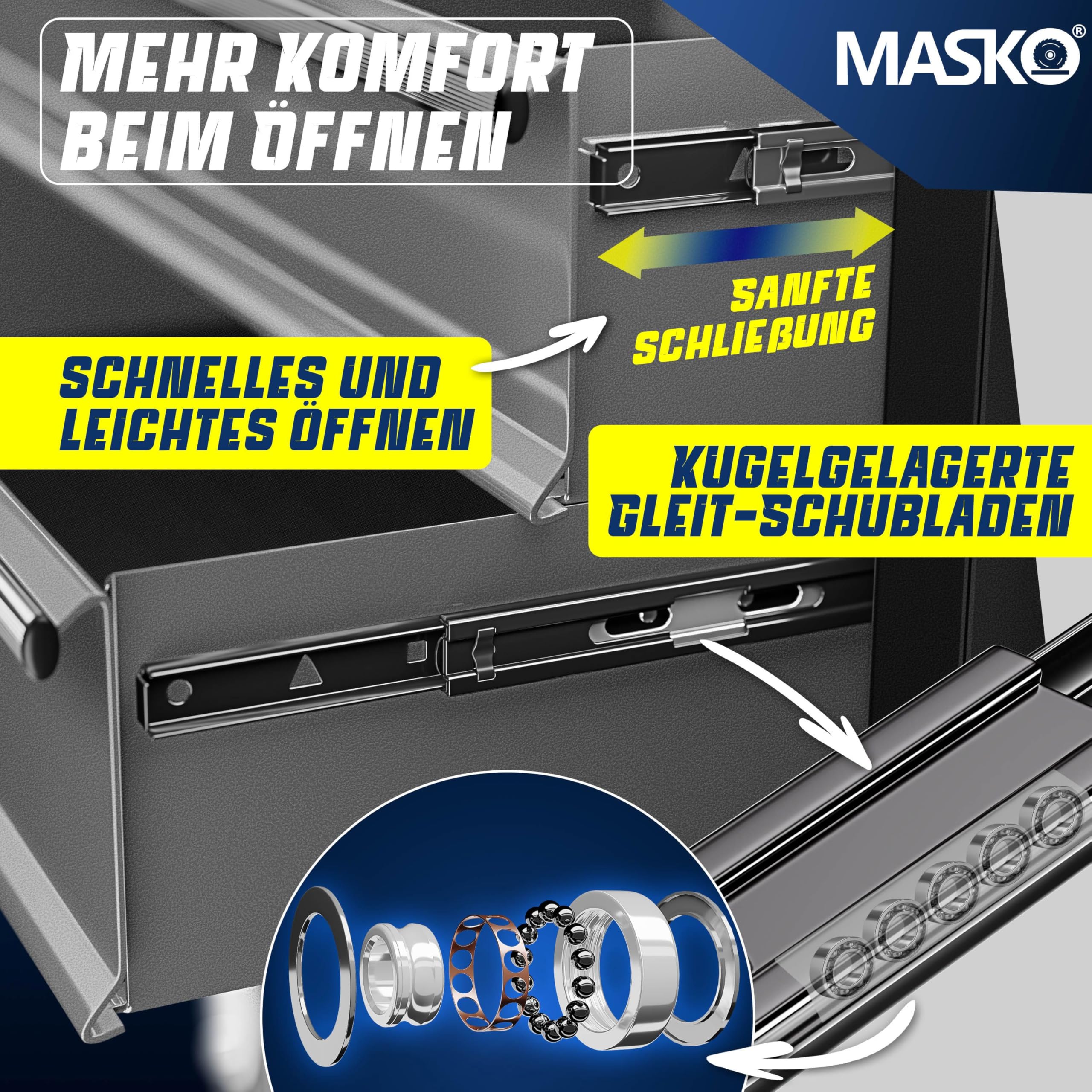 MASKO® Carro de taller - 5 cajones, con cerradura | Metal macizo | Carro de herramientas móvil sin herramientas | Carro de taller profesional sin equipamiento | Carro con ruedas para almacenamiento de