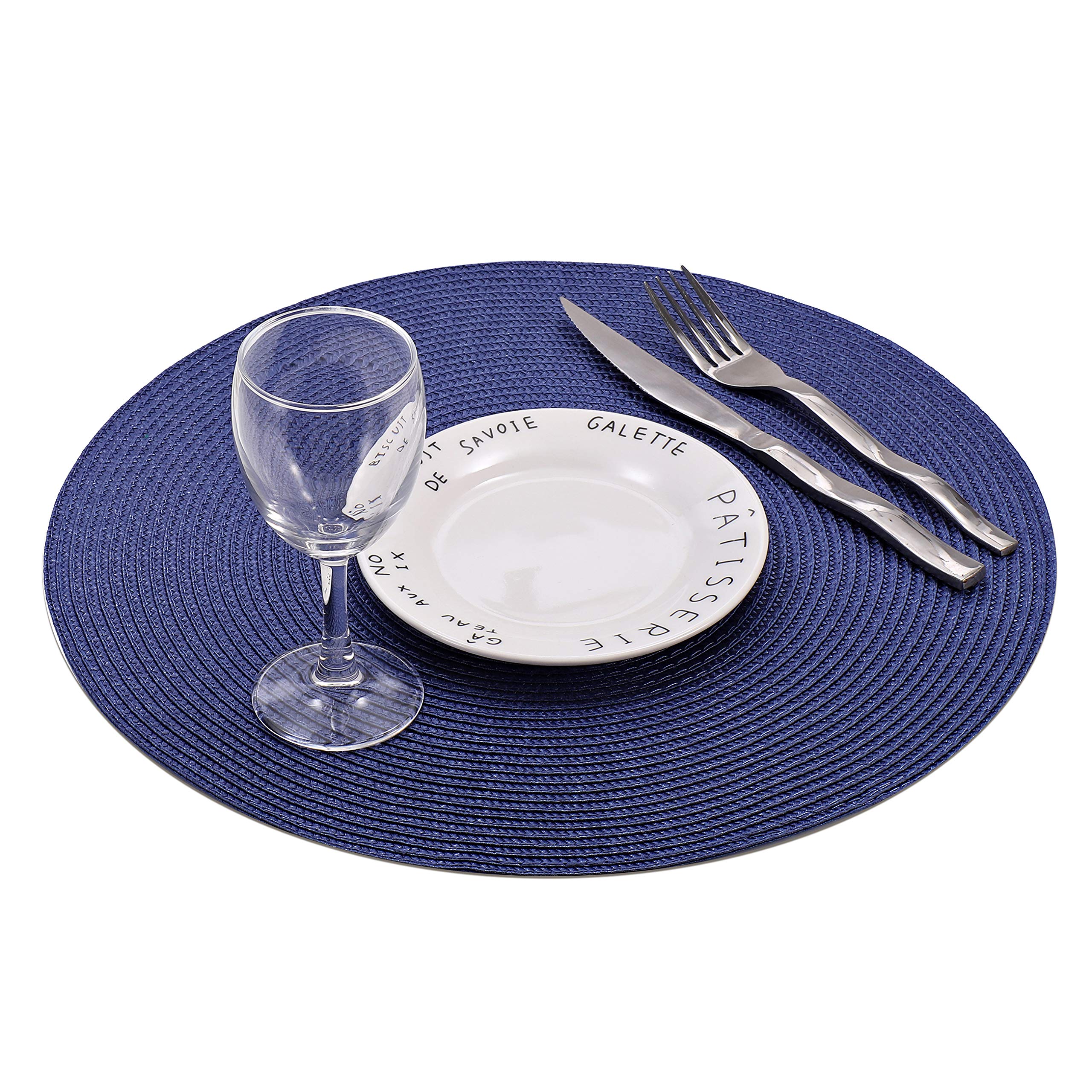 Lot De 6 Sets De Table Ronds Helena Bleu Ø 38 Cm – Napperons Lavables Plastique, Protection Table Salle à Manger, Cuisine, Mariage, Fêtes