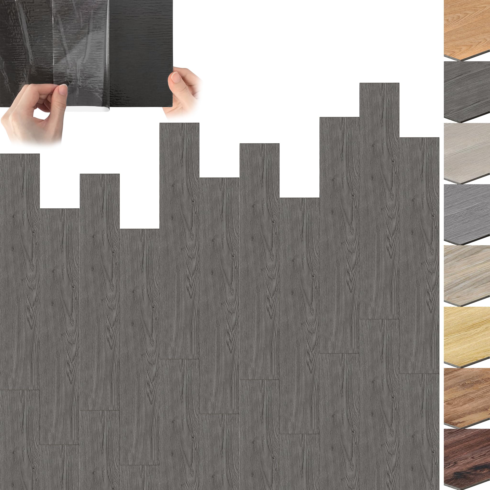 Suusolny 36 Stück Vinylboden PVC Bodenbelag 5 m², Selbstklebend Holz-Effekt Klebefliesen, Wasserfest & für Fußbodenheizung geeignet, Abmessung 91,44cm x 15,24cm x 2mm, Dunkelgrau